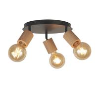 Plafoniera Industrial-Nordico Spinoso Acciaio Nero Legno Marrone 3 Luci E27