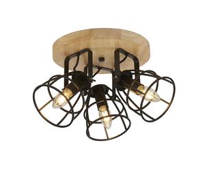 Plafoniera Industrial-Nordico Visione Acciaio Nero Marrone 3 Luci E14