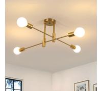 Plafoniera Industriale, 71 cm Lampadario Soffitto Oro 4 Fiamme Portalampada E27, Lampada da Soffitto Retrò per Soggiorno Cucina Camera da Letto, Lampadine Non Incluso