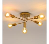 Plafoniera industriale retrò, lampada da soffitto in metallo E27 a 5 luci dorate per cucina, sala da pranzo, camera da letto [E27 senza lampadina]