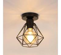 Plafoniera industriale vintage, lampadario retrò E27 Lampada a sospensione a gabbia metallica Max 60W, lampada da soffitto nera per soggiorno