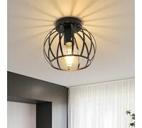 Plafoniera Industriale Vintage, Metallo Gabbia Design Lampada da Soffitto, Portalampada E27, Retro Nero Plafoniera per Soggiorno Camera da Letto Corridoio Portico