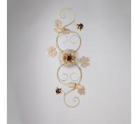Plafoniera Iris in ferro laccato avorio con decorazione decapè e rose oro 2 luci , altezza 17 Cm, misure 73 X Cm Avorio