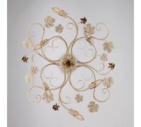 Plafoniera Iris in ferro laccato avorio con decorazione decapè e rose oro 6 luci , altezza 17 Cm, misure 79 X 67 Cm Avorio