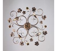 Plafoniera Iris in ferro laccato marrone con decorazione oro 4 luci , altezza 17 Cm, larghezza 76 Cm Marrone