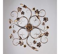 Plafoniera Iris in ferro laccato marrone con decorazione oro oro 6 luci , altezza 17 Cm, misure 79 X 67 Cm Marrone