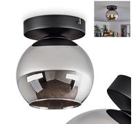 Plafoniera Koyoto, plafoniera moderna in metallo/vetro in colore nero/cromo, lampada a 1 luce dal design retrò/vintage con paralume in vetro (Ø 15 cm), 1 x E27, senza lampadina/e