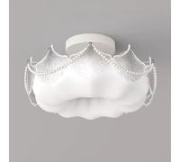 Plafoniera Lampada da Soffitto LED con Petalo Floreale Francese Paralume in Vetro Bianco con Decorazioni A Foglia di Ginkgo E Perle Antiriflesso per Camera da Letto Soggiorno Studio (48 cm)