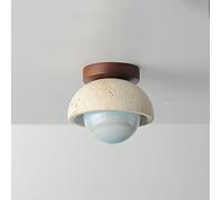 Plafoniera Lampada da Soffitto Moderna A Filo in Pietra di Travertino Naturale E Lampada da Soffitto in Legno Globo di Vetro Lampada Unica per Ingresso Corridoio (B)