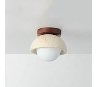 Plafoniera Lampada da Soffitto Moderna A Filo in Pietra di Travertino Naturale E Legno Lampada da Soffitto A Globo in Vetro Lampada Unica per Ingresso Corridoio (C)