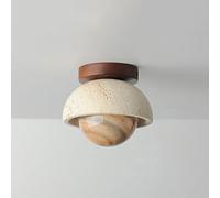 Plafoniera Lampada da Soffitto Moderna A Filo in Pietra di Travertino Naturale E Legno Lampada da Soffitto A Globo in Vetro Lampada Unica per Ingresso Corridoio (A)