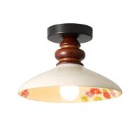 Plafoniera Lampada da Soffitto Moderna in Ceramica E Legno Stile Pastorale con Paralume in Rilievo Floreale Dipinto A Mano Dimmerabile A 3 Colori LED per Corridoio Ingresso Balcone