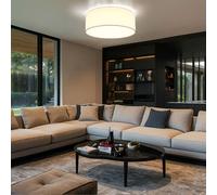 Plafoniera Lampada da Soggiorno Tessuto Tondo Bianco 1 Fiamma LED D 30 CM