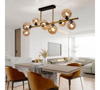 Plafoniera Lampada da Soggiorno Vetro LED 9 Fiamma Sfere Amber Ottone L 87 CM [EEK: F]