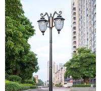 Plafoniera, Lampada da Strada con 2 luci E27 da 1,75 m, con palo Alto, for Esterni, da Giardino, for Recinzione, cancello, Colonna, pilastro.(2.85m,Noir)