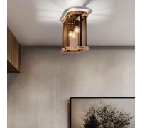 Plafoniera Lampada di Legno 3 Fiamma Industriale Griglia Metallica Nero [EEK: Non valutato]