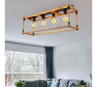 Plafoniera Lampada di Legno Luci Soggiorno Corda Canapa Nero Natura 4 Fiamma E27 [EEK: Non valutato]