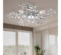 Plafoniera Lampada Letto LED Cromo Foglie Cristallo da Pavimento