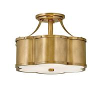 Plafoniera Lampada Sala Pranzo 2 Fiamma Ottone Acciaio Vetro D 36,2 CM