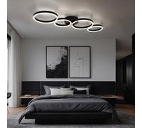 Plafoniera Lampada Sala Pranzo Anelli Lampada di Design Nero LED L 88,5 CM