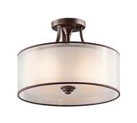 Plafoniera Lampada Soggiorno Lino Vetro Acciaio Bronzo 3 Fiamma D 38,1 CM [EEK: Inaditato]