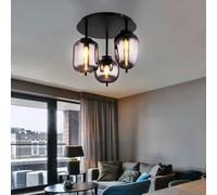 Plafoniera Lampada Spot 3 Fiamma Metallo Vetro Fumé Nero D [EEK: Non valutato]