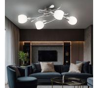 Plafoniera Lampada Spot 4 Fiamma Foglia Decorativa Vetro Opale Cromo 70cm [EEK: Non valutato]