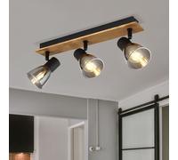 Plafoniera Lampada Spot Binario Faretti 3 Fiamma Regolabile Legno Nero [EEK: Non valutato]