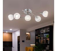 Plafoniera Lampada Spot Plafoniera 5 Fiamma Vetro Nichel Opaco Bianco LED 62,4cm [EEK: G]
