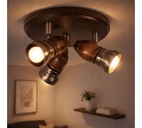 Plafoniera Lampada Spot Rotondo Mobile Legno Rustico 3xE14 Ottone D 24cm [EEK: Non valutato]