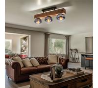 Plafoniera Lampada Wood da Soggiorno 3-Flammig E27 Vetro Fumé Natura Nero [EEK: Non valutato]