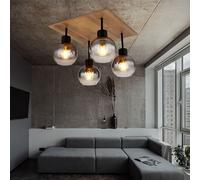 Plafoniera Lampada Wood Lampada da Soggiorno Vetro Fumé Nero L 40 CM [EEK: Non valutato]