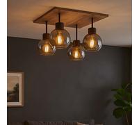 Plafoniera Lampada Wood Sala Pranzo Vetro 4 Fiamma L 40 CM [EEK: Non valutato]