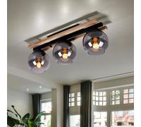 Plafoniera Lampada Wood Vetro Fumé 3 Fiamma da Soggiorno Natura [EEK: Non valutato]
