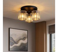 Plafoniera Lampadario Camera Letto Cristalli Nero E27 LED D 35 CM [EEK: F]