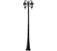 Plafoniera, Lampione Stradale a 2 Teste, palo da Esterno, antiruggine, palo Alto, Illuminazione Europea for Esterni, palo da Giardino, Base E27 con Vetro temperato.(Noir,Height 290cm)
