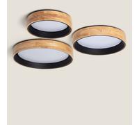 LEDKIA LIGHTING - Plafoniera LED 20W Ø470 mm | CCT Selezionabile da 2700K a 6500K | Flusso 1800 lm | Acciaio e Legno Resistente | Ideale per Soggiorno, Cucina, Nero, Lega di acciaio Legno