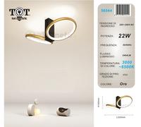 Plafoniera led 22w 2 cerchi nero bianco oro design moderno lampadario da soffitt