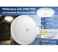 Plafoniera LED 29W IP65 con Sensore Movimento PIR CCT 3000-6500K [EEK: E]