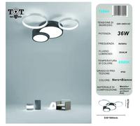 Plafoniera led 36w 4 cerchi argento nero lampada da soffitto design moderno luce