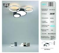 Plafoniera led 36w 4 cerchi argento nero lampada da soffitto design moderno luce