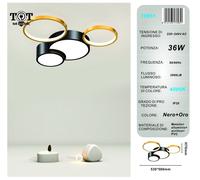 Plafoniera led 36w 4 cerchi oro nero lampada da soffitto design moderno luce per