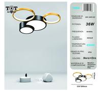 Plafoniera led 36w 4 cerchi oro nero lampada da soffitto design moderno luce per
