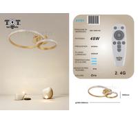 Plafoniera led 48w 2 cerchi effetto cristallo con telecomando moderno anelli cir