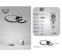 Plafoniera led 48w 2 cerchi effetto cristallo con telecomando moderno anelli cir