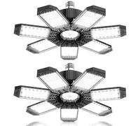 Plafoniera LED a Soffitto 200W, 2 Pezzi 20000LM Lampada Officina Con 7+1 Pannelli Regolabili 6500K Prese E26/E27 per Garage Magazzino Palestra Cucina Illuminazione