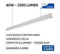 Plafoniera LED a Sospensione 40W Lineare Argento 6400K V-TAC Chip Samsung
