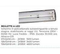 Plafoniera LED Beghelli Esterna Reglette Impermeabile Officina Garage Tubi
