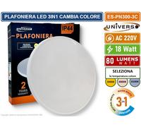 GASIASHOP SRL UNIVERSO ES-PN300-3C PLAFONIERA LED CIRCOLARE 18W SMD COLORE LUCE SELEZIONABILE 3IN1 DA ESTERNO IP44