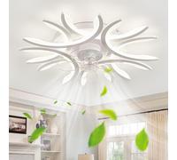 Plafoniera Led Con Ventilatore Da Soffitto APP Ventola Da Soffitto Con Luce Telecomando Reversibile Dimmerabile 6 Velocità Silenzioso Ventilatore Da Soffitto Con Funzione Di Memoria Della Luce-White